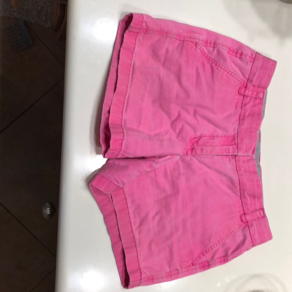 J Crew hot pink chino shorts with 3 inch rise.